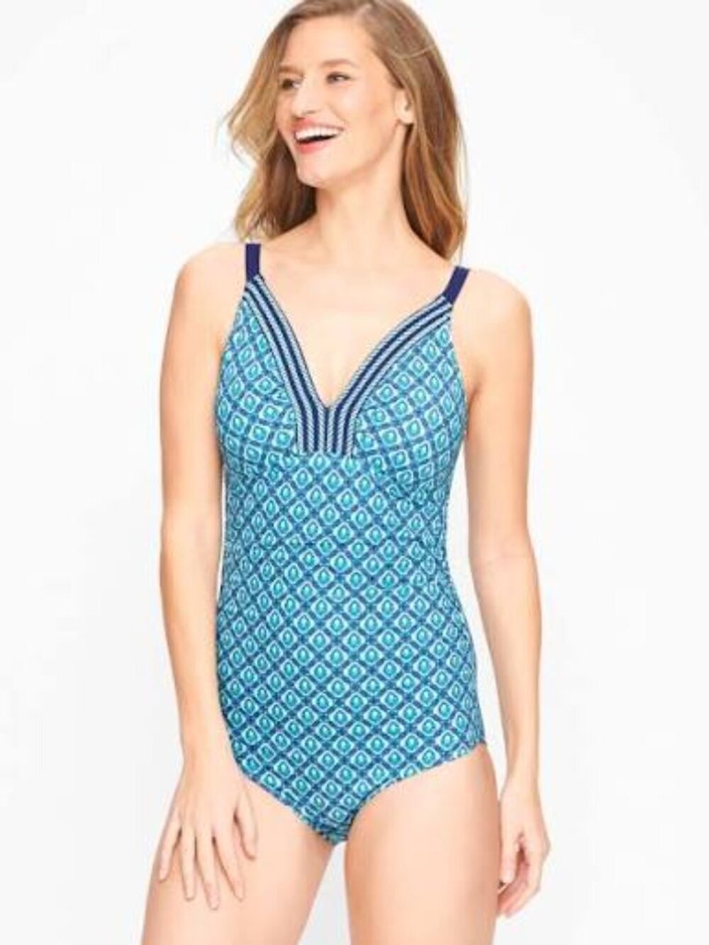 Talbots X Cabana Life Size L Embroidered One Piece Swimsuit In sapphire Blue NEW